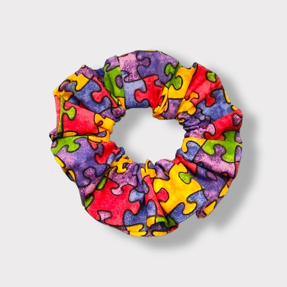 NWT!! 3pc.Autism Awareness Scrunchies with Multi-ColorJigsaw Puzzle Decor !! - Picture 3 of 5